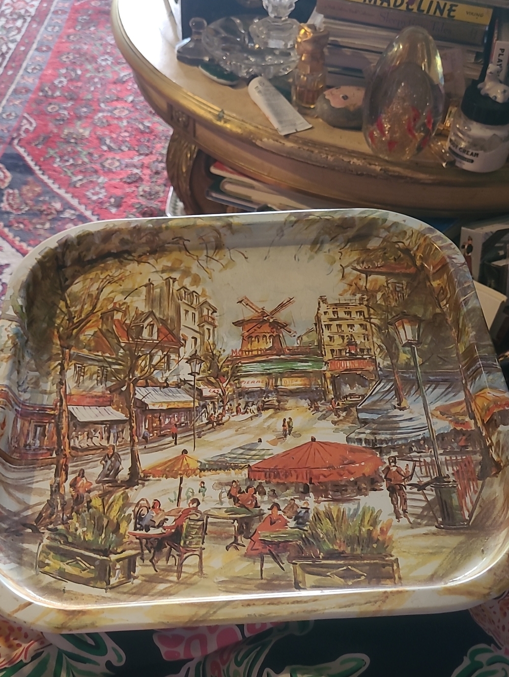 Daher Vintage Cafe Scene Decorative Tray — Multicolor